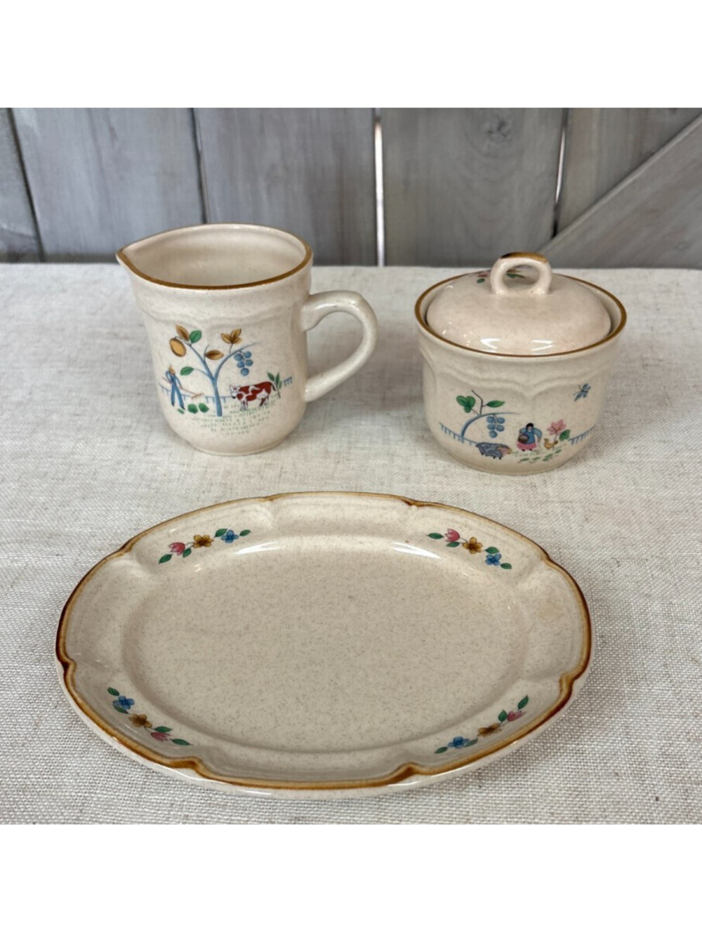 Vtg. International China Heartland Sugar W/lid & Creamer Dishes - Cottagecore